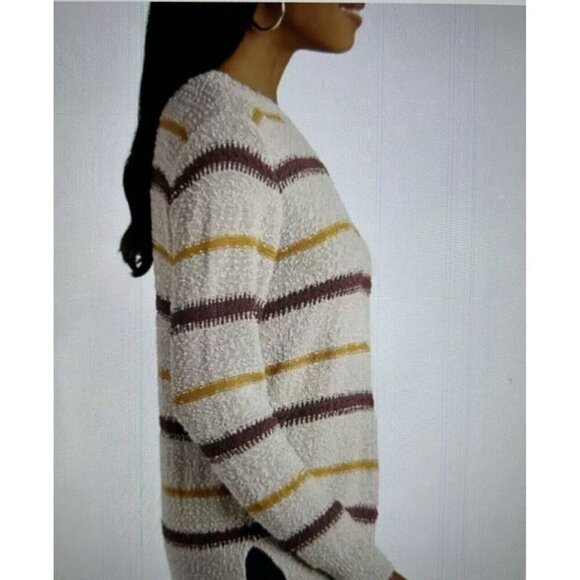 Mason & Belle Ellie Textured Striped Sweater Cream, Brown, Yellow Size XL - Picture 3 of 10